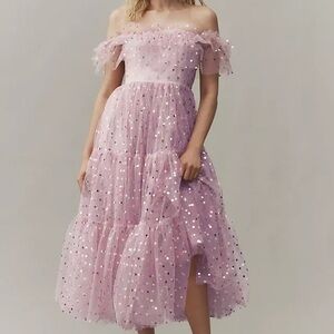 BHLDN Strapless Pink Polka Dot Dress